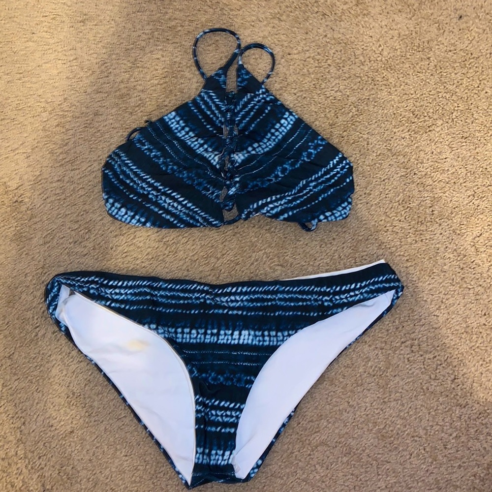 L*SPACE Blue tie dye halter neck bikini